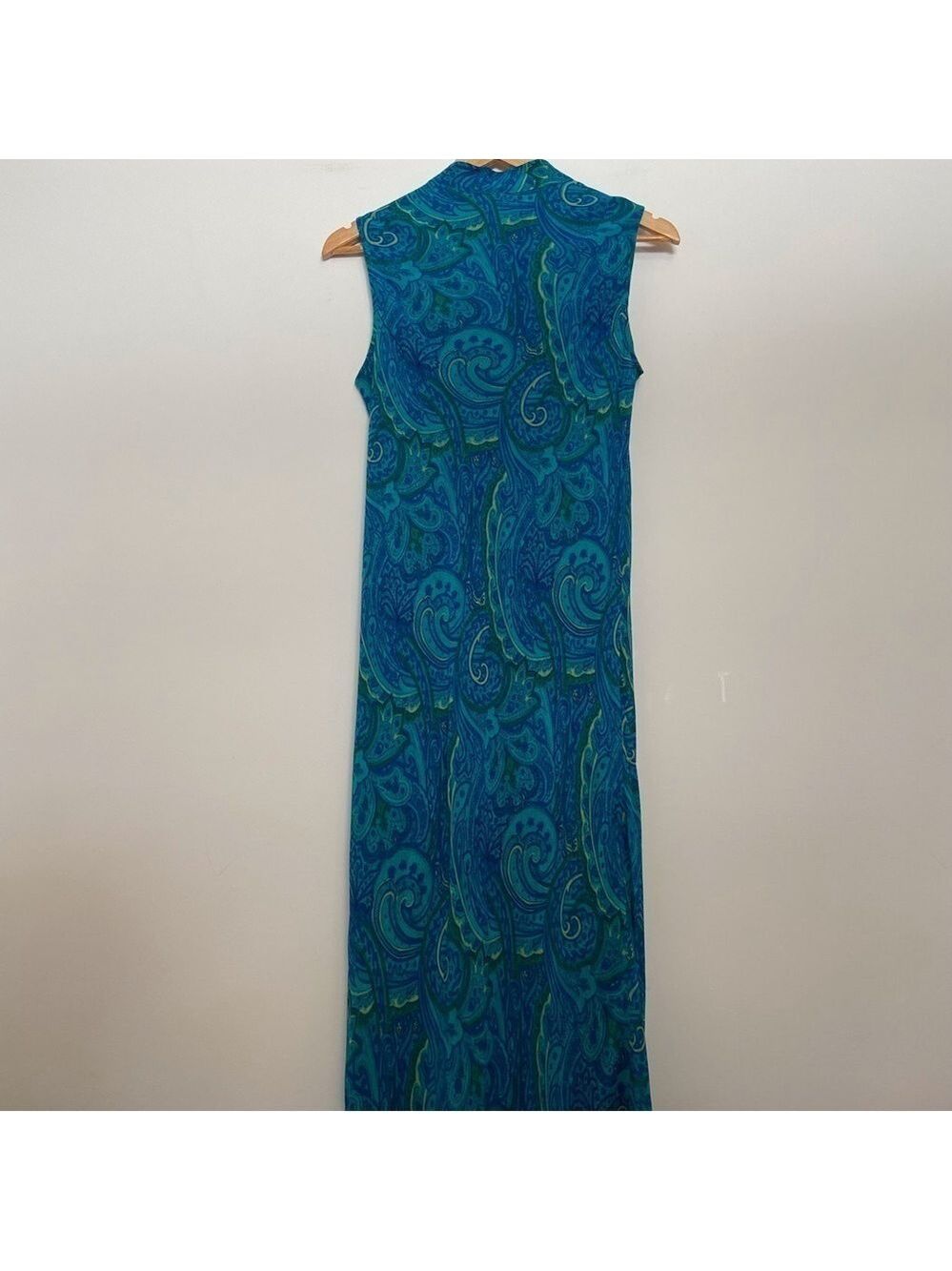 Triangle Bow tie detail maxi dress sleeveless cerulean blue pattern size 12 - Picture 5 of 14
